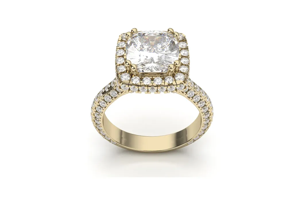 CUSHIVIA – A ring crowned with a cushion-cut diamond in a halo of round diamonds - VR87846