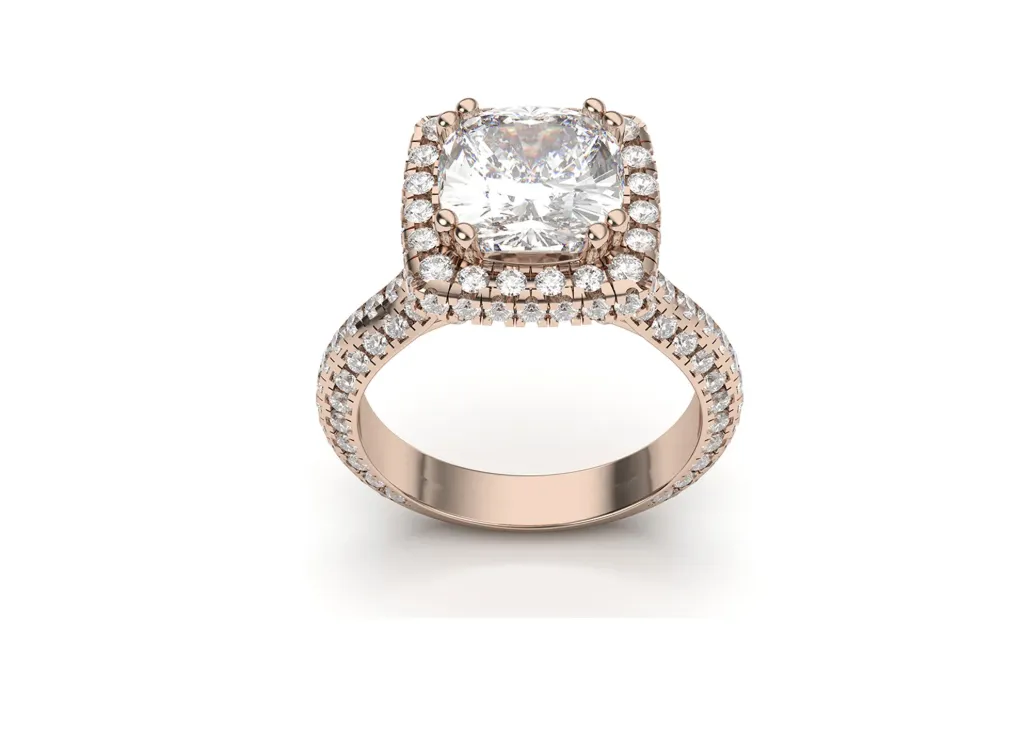 CUSHIVIA – A ring crowned with a cushion-cut diamond in a halo of round diamonds - VR87846