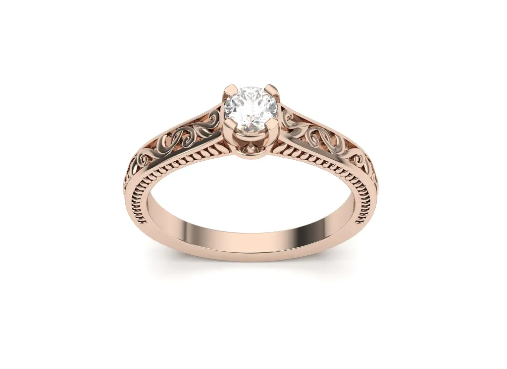 VELORIS-  A solitaire ring featuring ornate scrollwork and filigree detailing - VR87751