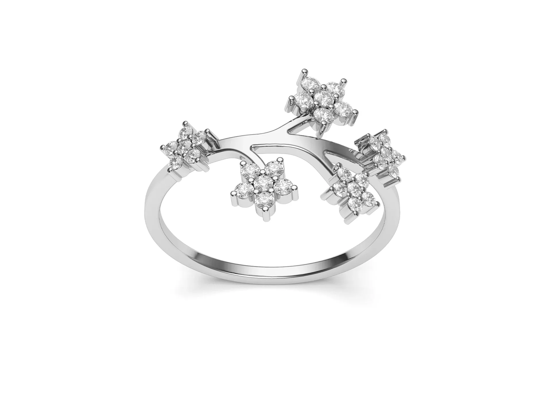 FLORIVIEL-An open band ring featuring floral diamond clusters set on split branches - VR87792 (White)