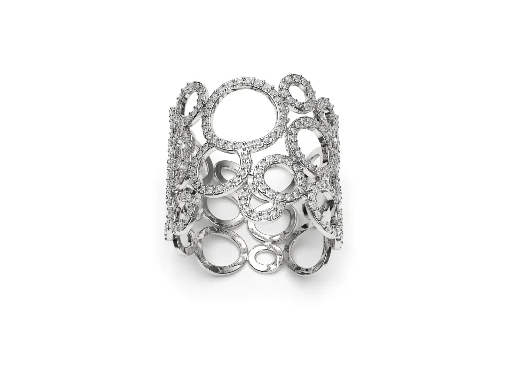 CIRVINA – A wide ring with interlocking diamond bordered circles - VR87822 (White)