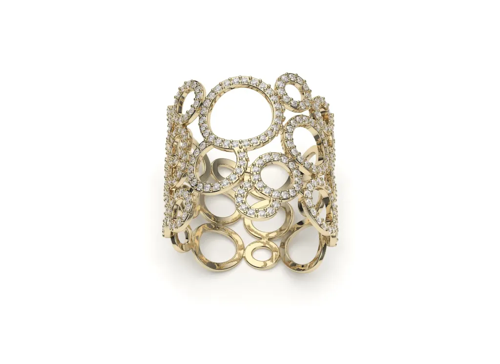 CIRVINA – A wide ring with interlocking diamond bordered circles - VR87822