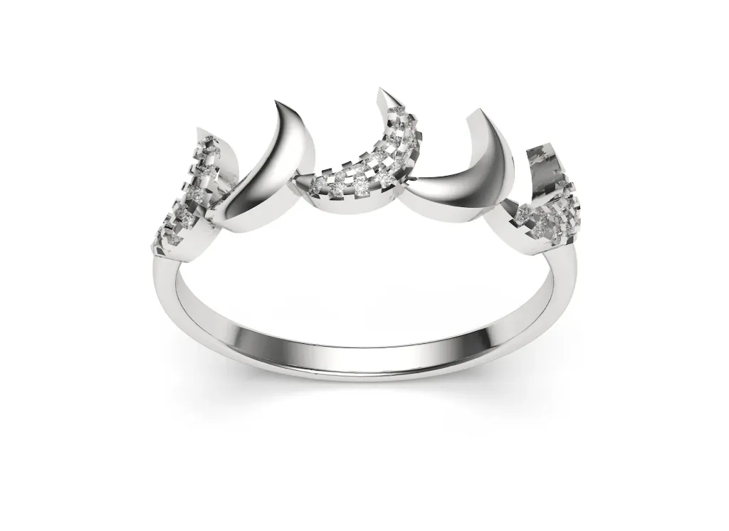 LUNESSA – A radiant ring band adorned with crescent motifs - VR87826 (White)