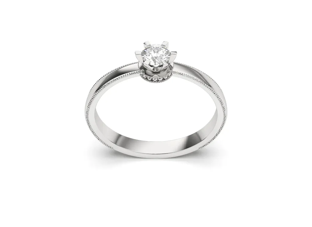 A solitaire ring with milgrain - VR87747 (White)