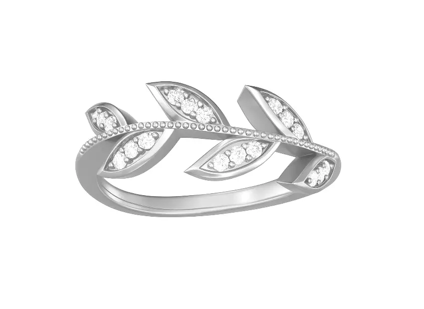 FLOURISH - Pavé set diamond leaf-inspired milgrain ring