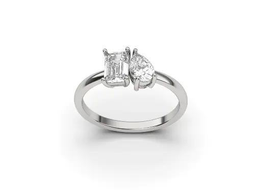 DYMERA — Emerald and pear-cut diamond Toi et Moi ring