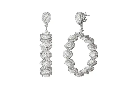 SERENELLE — Pear-shaped diamond with round halo, inside-out hoop earrings