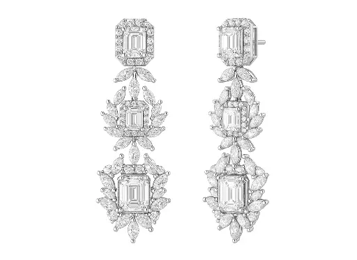 STELLARA — Emerald and marquise cut diamond chandelier earrings